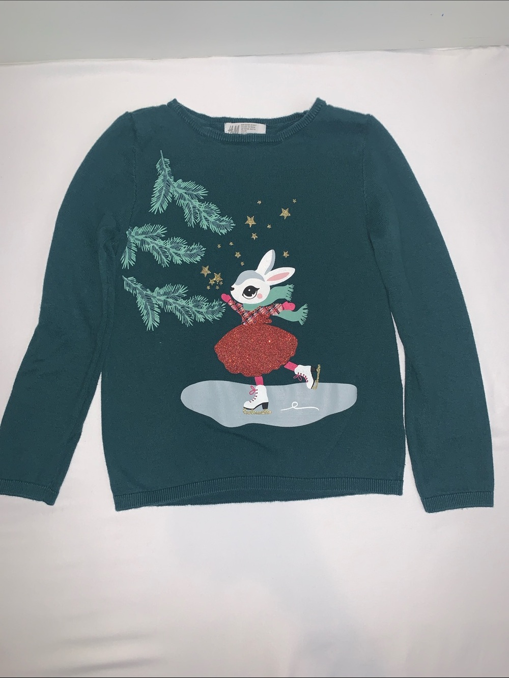 H&M Girls' Bunny Ice-Skating Fine Knit Sweater